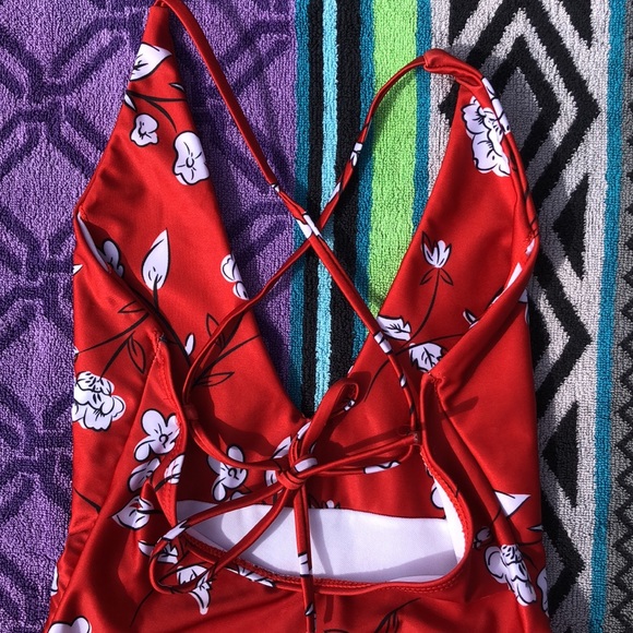 Amazon Red Floral One Piece Swimsuit - Picture 3 of 6